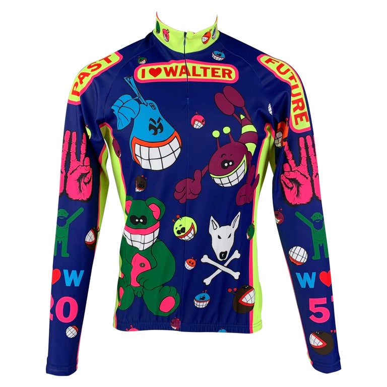 WALTER VAN BEIRENDONCK FW21 Size L Blue Graphic Nylon Jersey Bike 