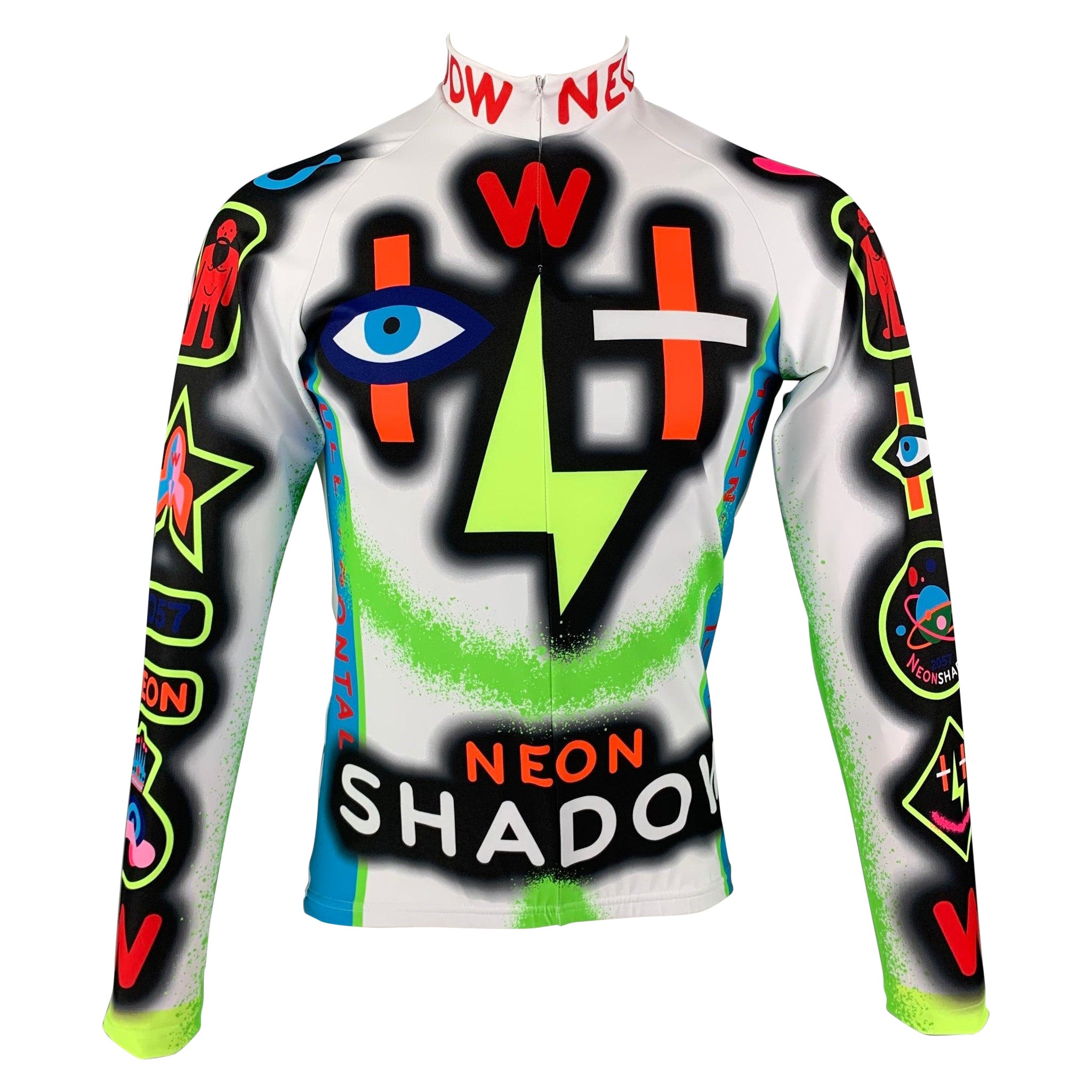 WALTER VAN BEIRENDONCK SS22 Size M White Graphic Nylon Jersey Bike Top For Sale