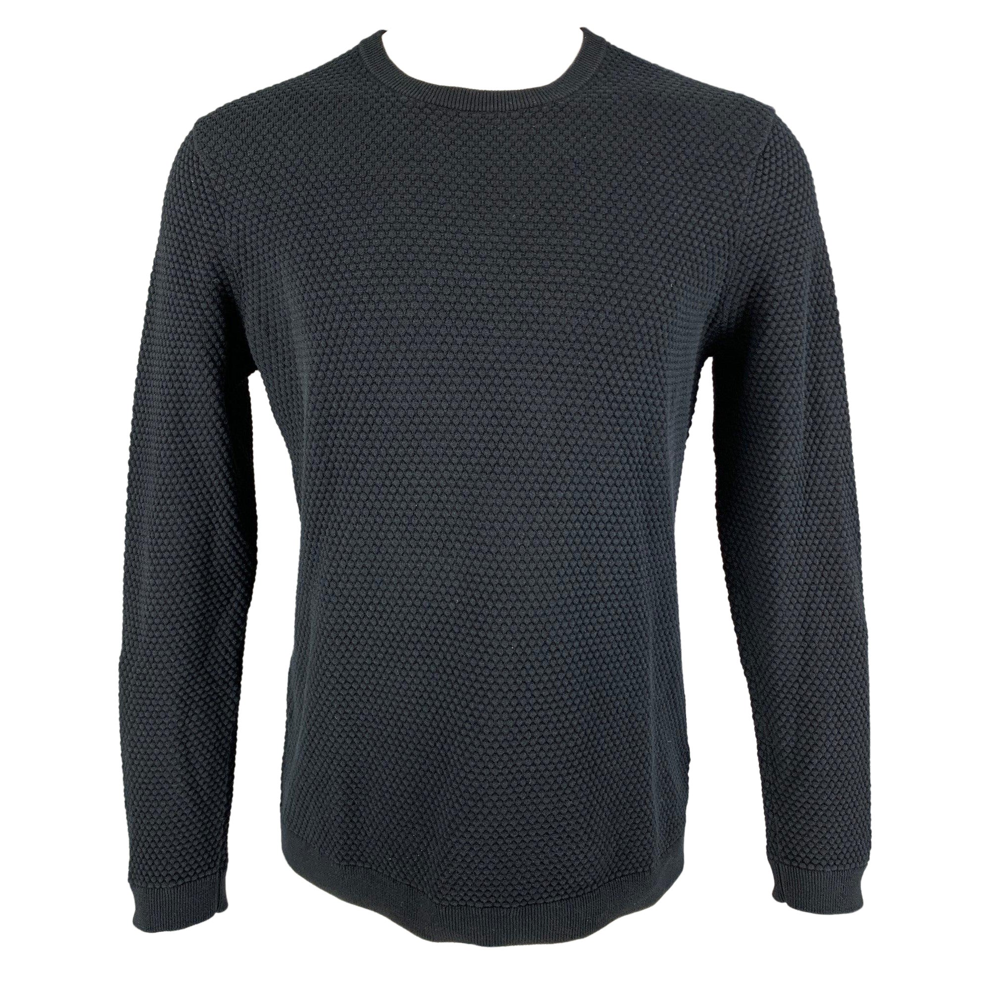 THEORY Size M Navy Waffle Knit Cotton Crew-Neck Pullover For Sale