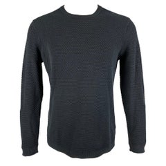 THEORY Size M Navy Waffle Knit Cotton Crew-Neck Pullover