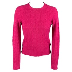 RALPH LAUREN Black Label Size M Raspberry Cashmere Cable Knit Crew-Neck Sweater