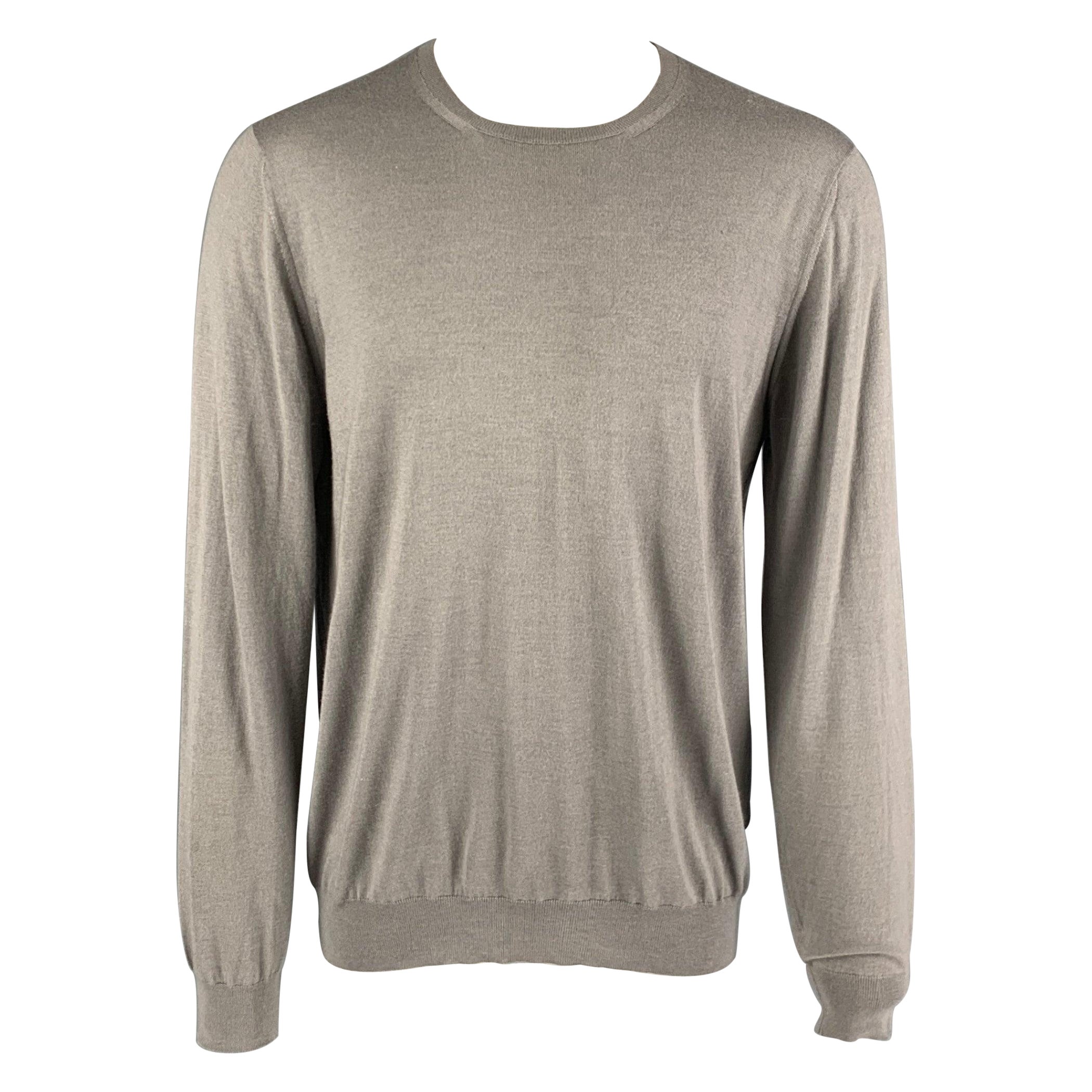 PRADA Size XL Grey Cashmere Silk Crew-Neck Pullover For Sale