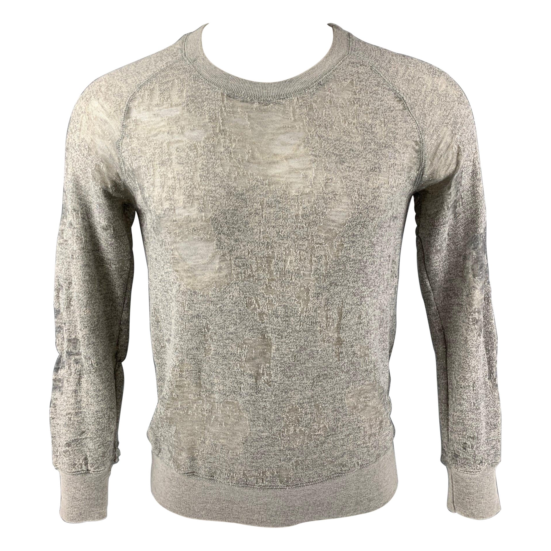 IRO Nona Size S Light Gray Distressed Cotton Blend  Long Sleeve Pullover For Sale