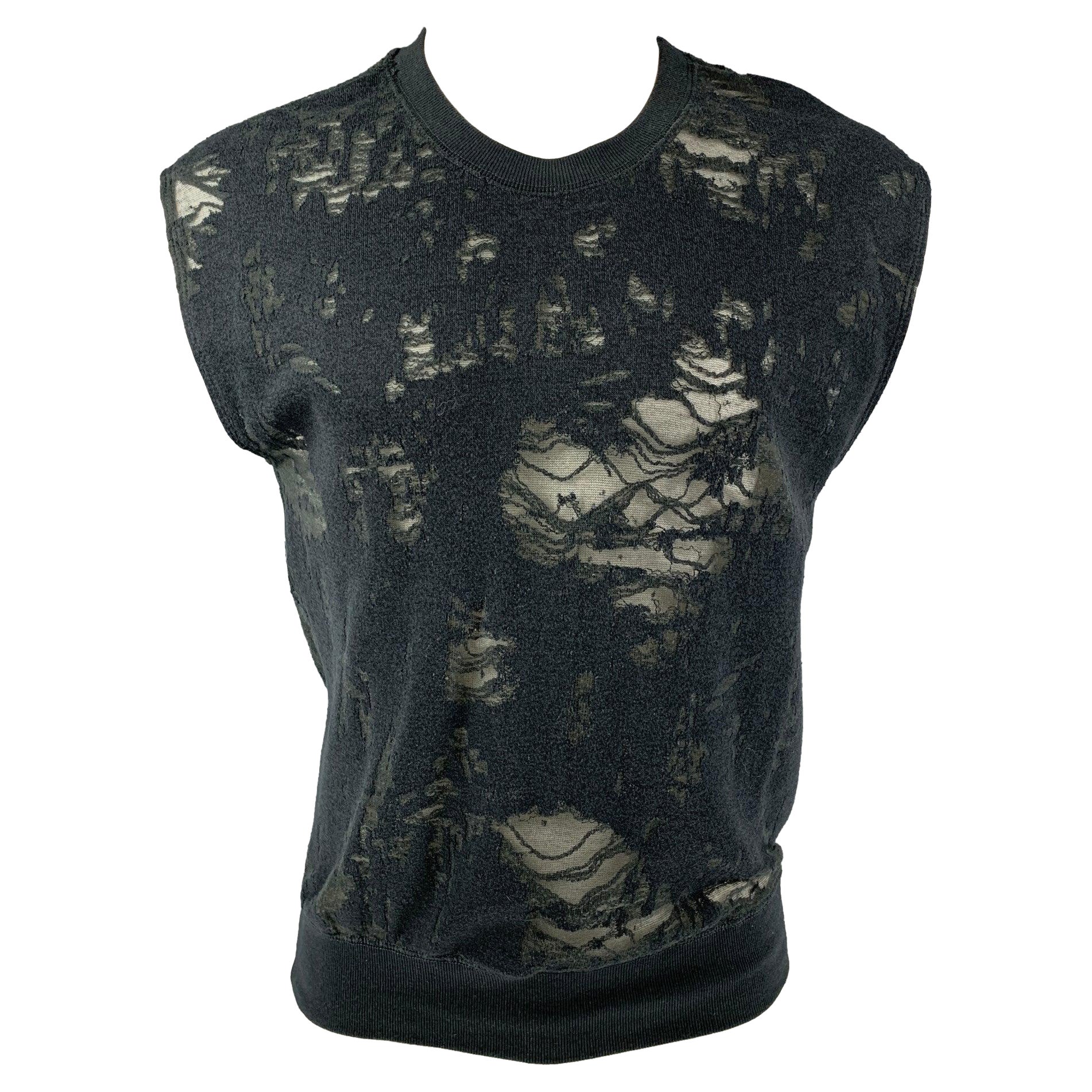 IRO Nuala Size S Slate Distressed Cotton Blend Sleeveless Pullover For Sale