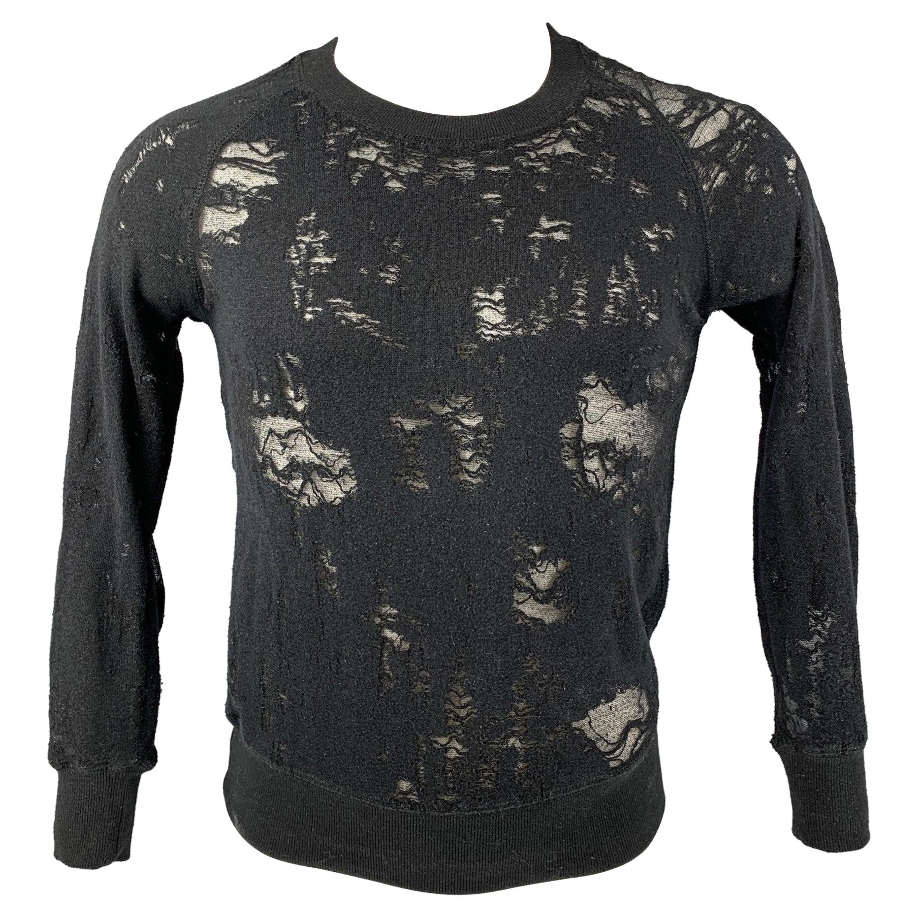 IRO Nona Size XS Black Distressed Cotton Blend  Long Sleeve Pullover For Sale