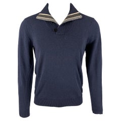 ARMANI COLLEZIONI Pullover mit V-Ausschnitt aus blauer Wollmischung, Größe M