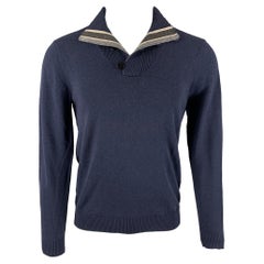 ARMANI COLLEZIONI Size M Blue Wool Blend V-Neck Pullover