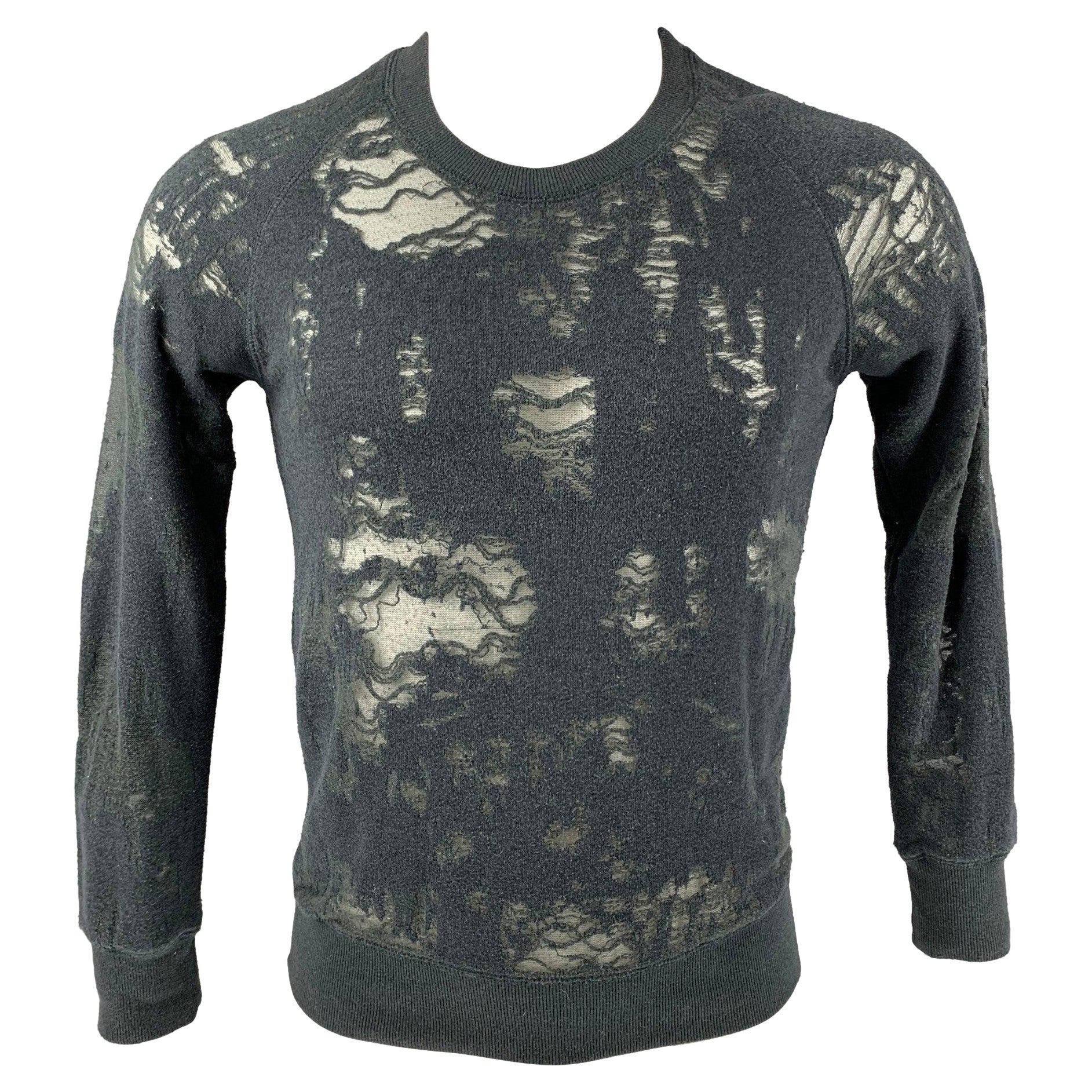 IRO Nona Size S Dark Gray Distressed Cotton Blend Long Sleeve Pullover For Sale