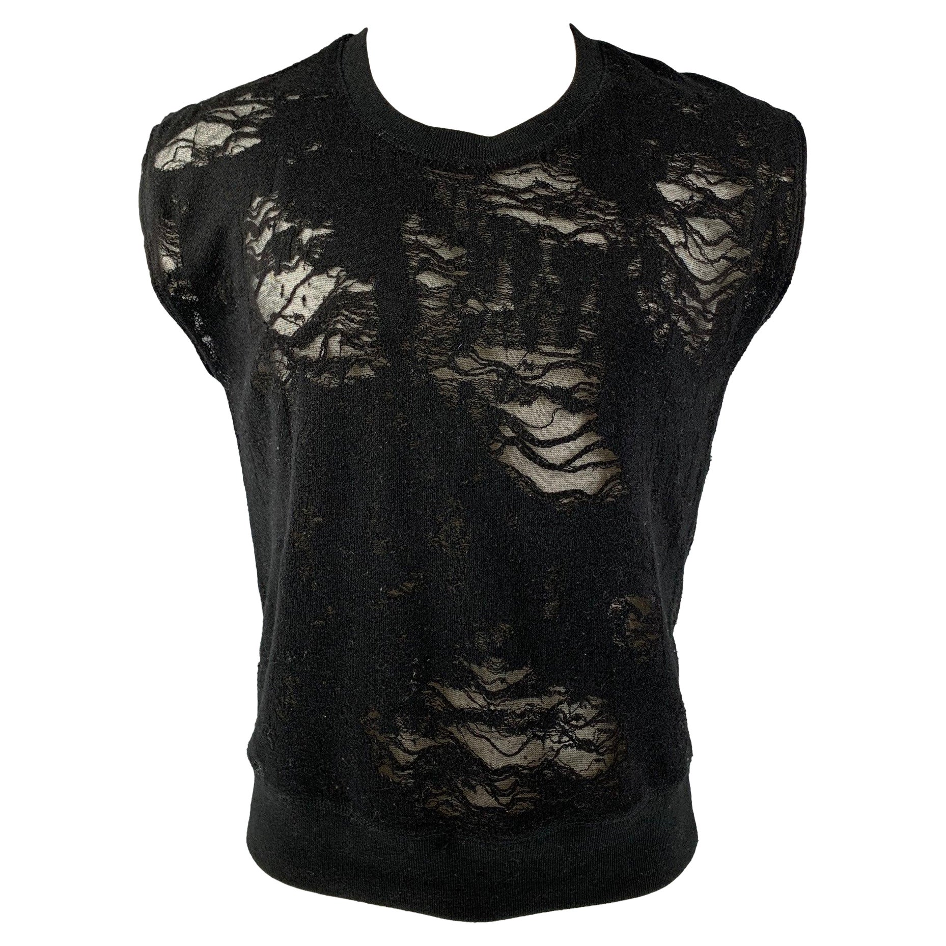 IRO Nuala Size S Black Distressed Cotton Blend Sleeveless Pullover For Sale