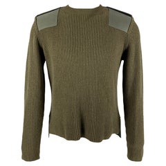 VALENTINO Size M Green Ribbed Wool Cashmere Crew-Neck Sweater