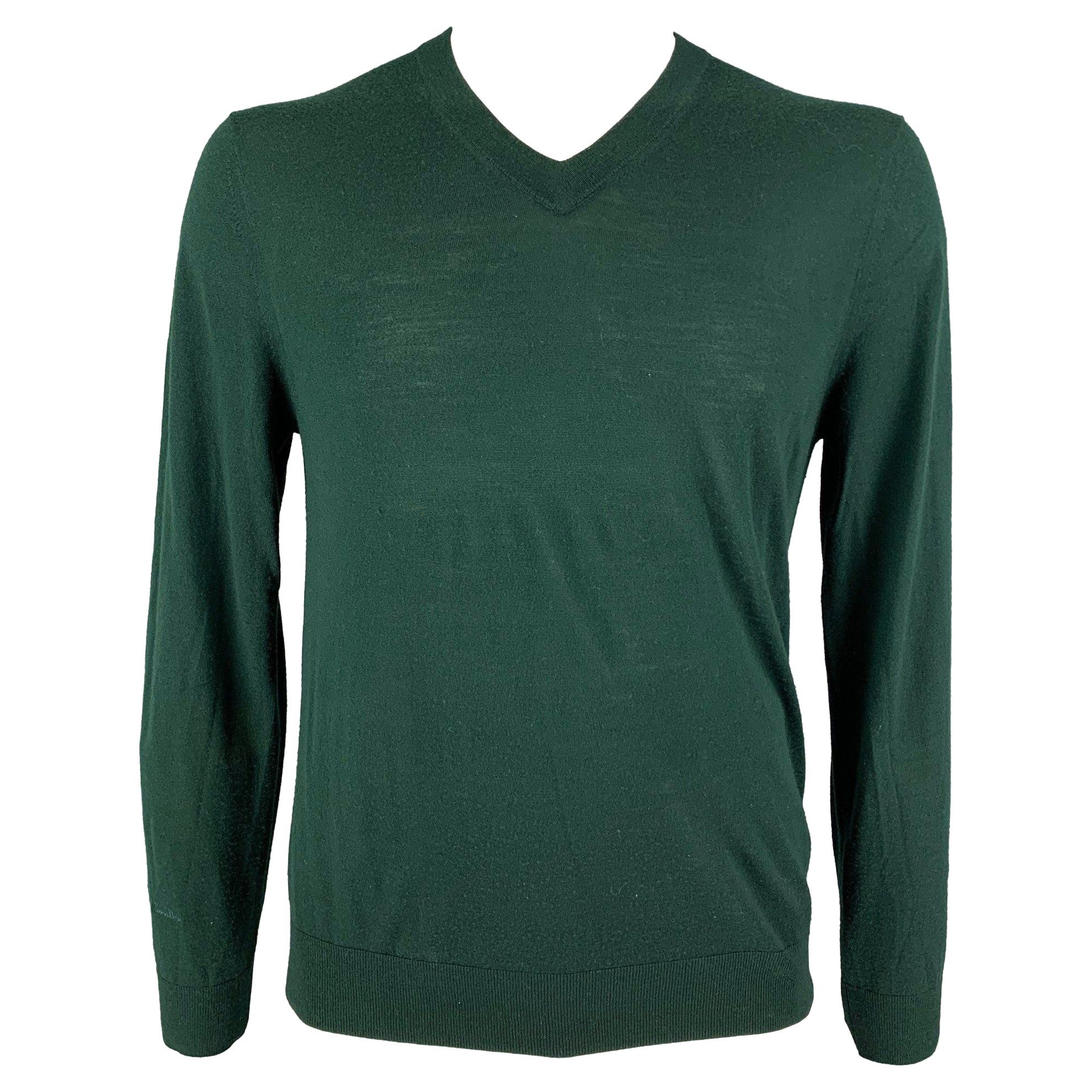 PAUL SMITH Size L Forest Green Merino Wool V-Neck Pullover For Sale