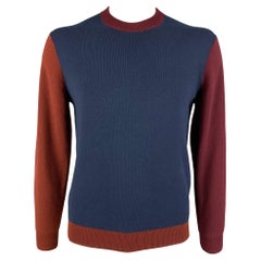 PAUL SMITH Size M Navy Burgundy Color Block Merino Wool Crew-Neck Sweater