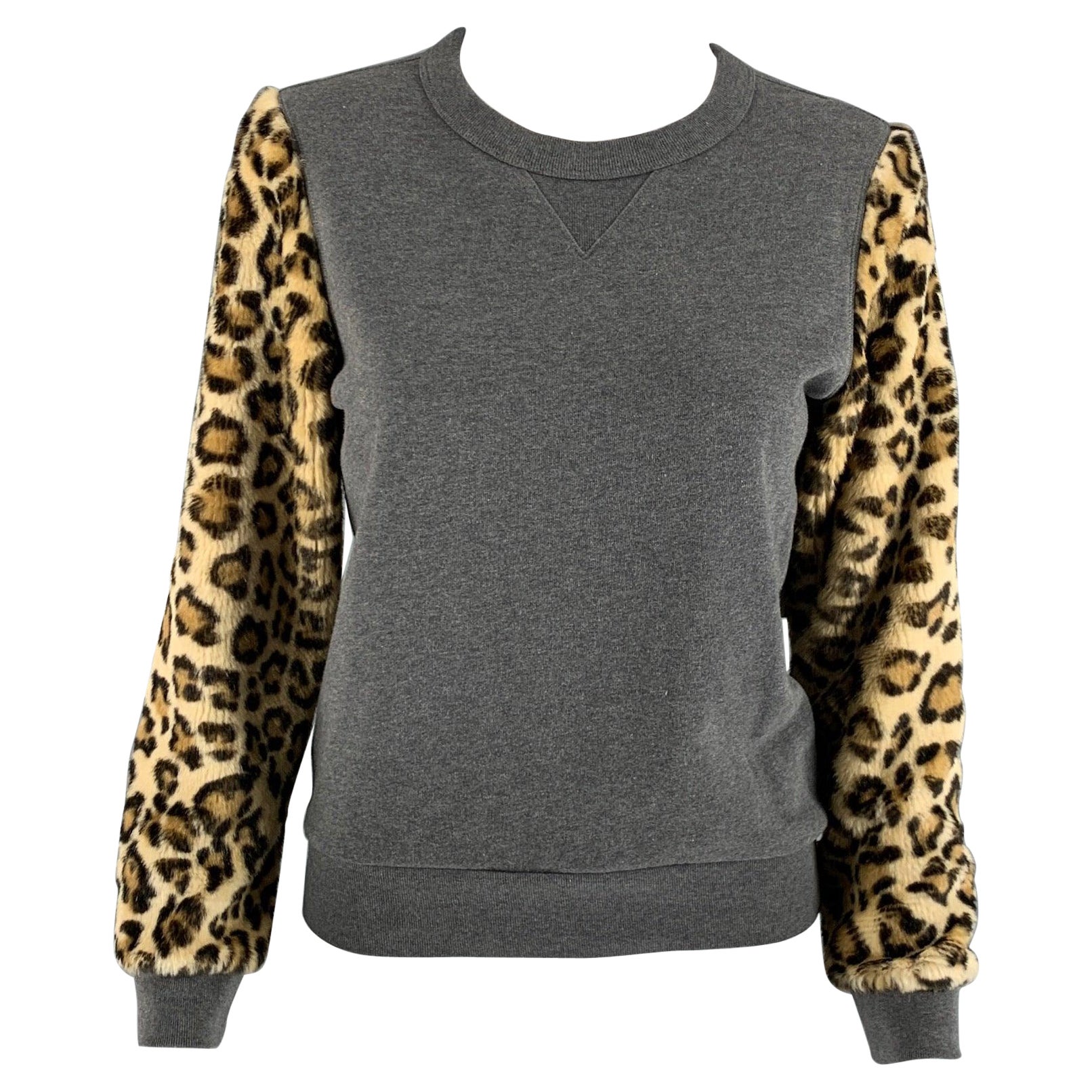 DRIES VAN NOTEN Size XS Gray Brown Cotton Animal Crew-Neck Sweater For Sale