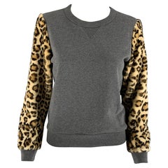 Dries van Noten taglia XS Maglione girocollo in cotone grigio marrone animalier