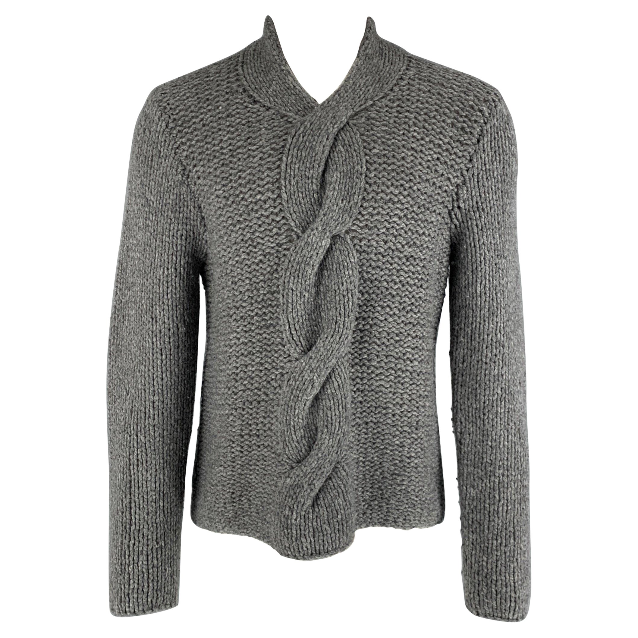 ANN DEMEULEMEESTER Size M Grey Virgin Wool  Cashmere Chunky Knit Sweater For Sale