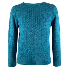 ERDEM Size L Blue Grey Cable Knit Merino Wool Blend Boat Neck Sweater