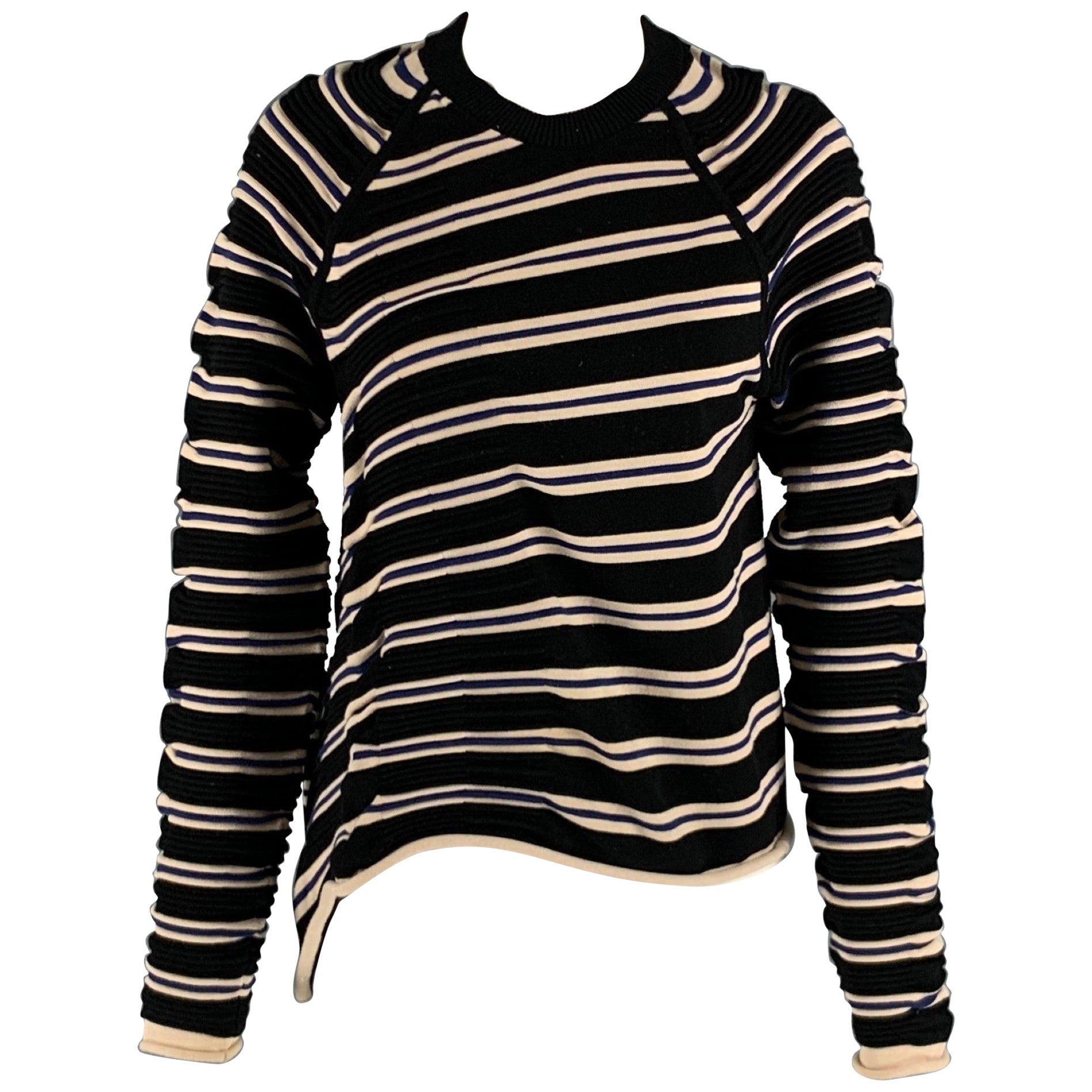 3.1 PHILLIP LIM Size S Navy Black Polyester Blend Stripe Pullover For Sale