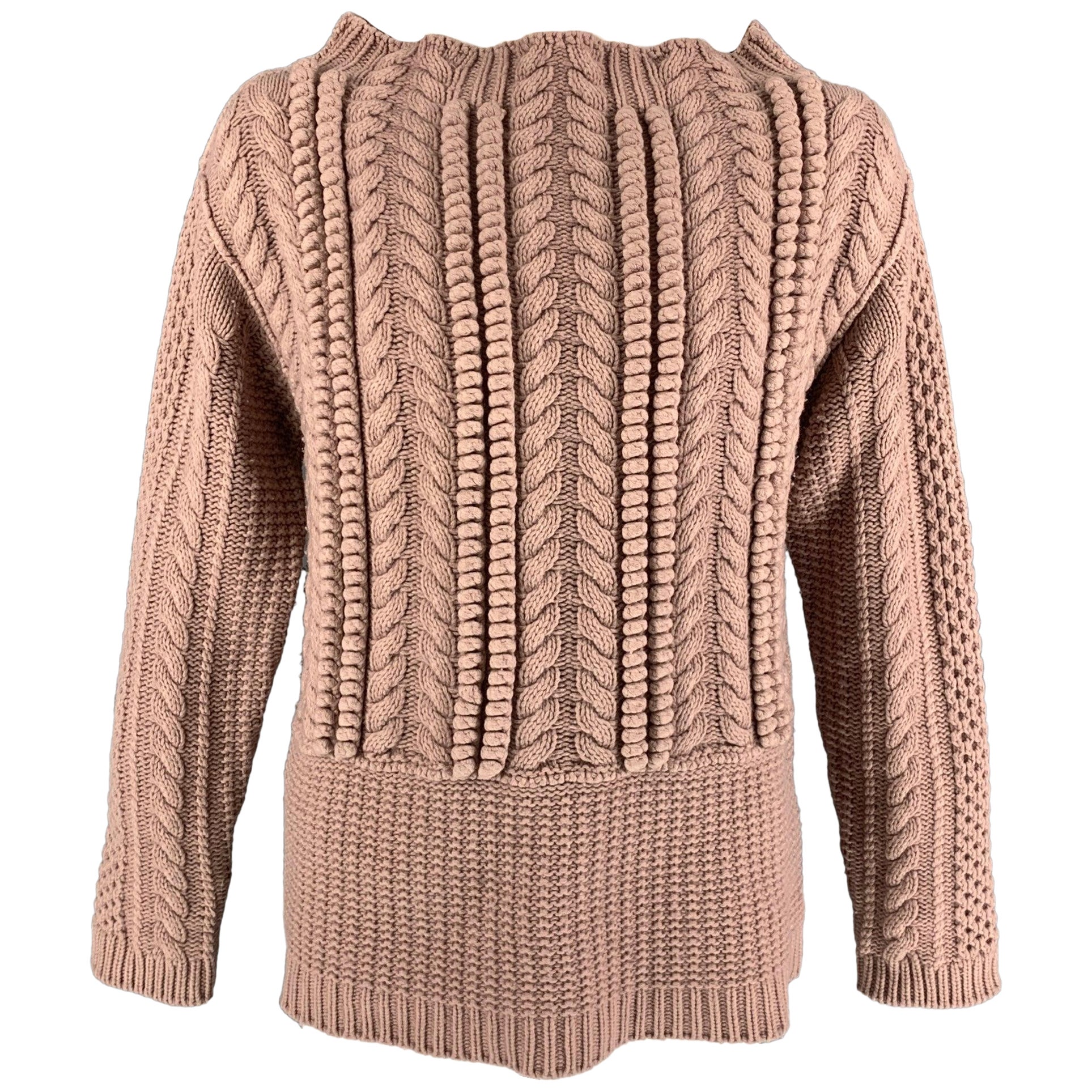 BURBERRY PRORSUM Resort 2013 Size XL Rose Cable Knit Wool Sweater For Sale