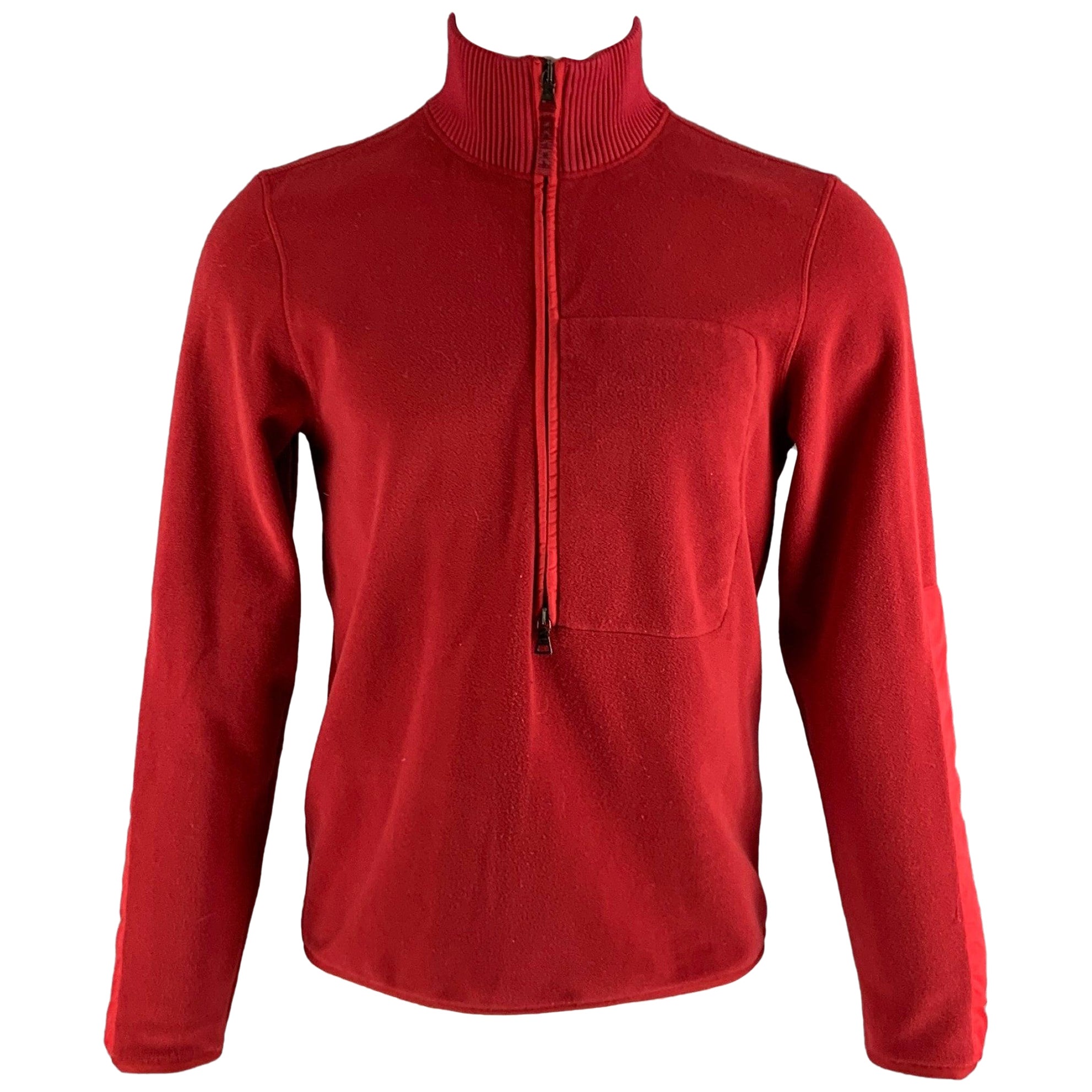PRADA Size M Red Solid Polyester Zip Up Pullover For Sale