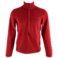 PRADA Size M Red Solid Polyester Zip Up Pullover