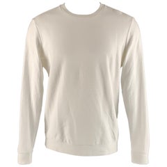 THEORY Size M White Waffle Knit Cotton Spandex Crew-Neck Pullover