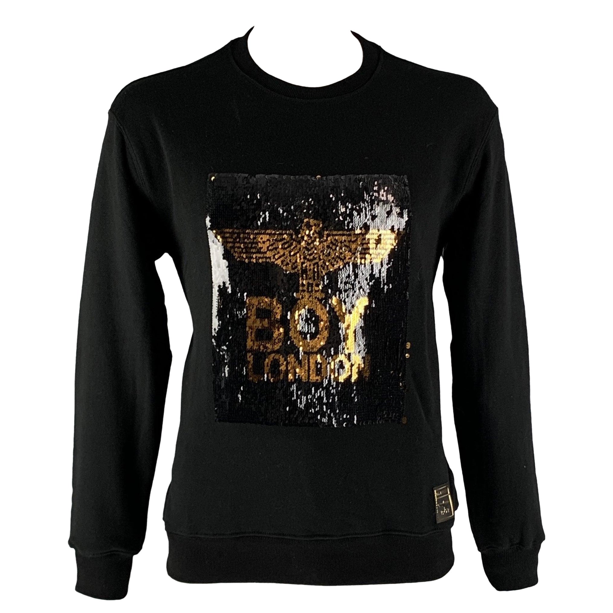 BOY LONDON Size L Black Gold Sequined Cotton Sweatshirt For Sale