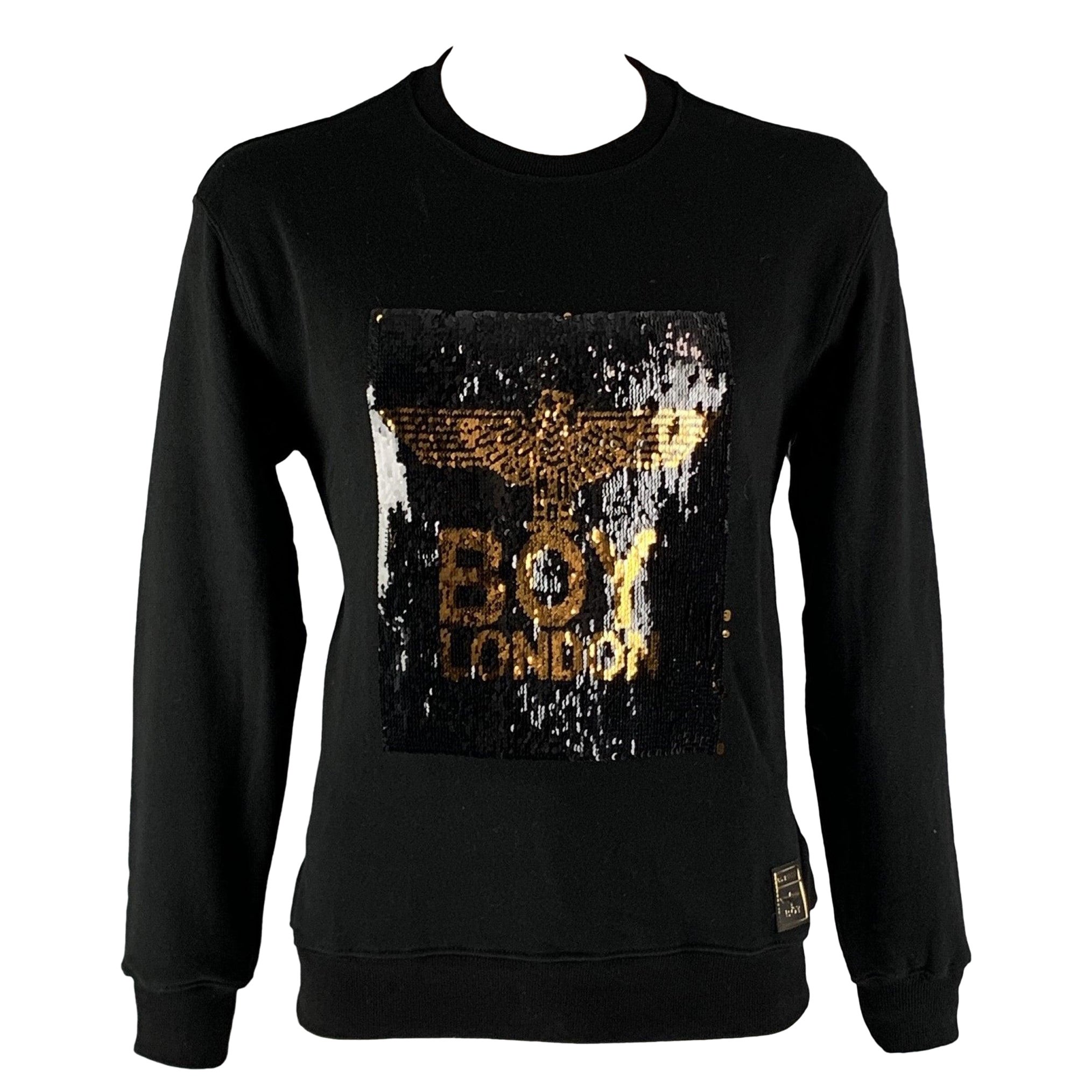 BOY LONDON Größe L Schwarzes Sweatshirt aus Baumwolle mit Goldpailletten im Angebot