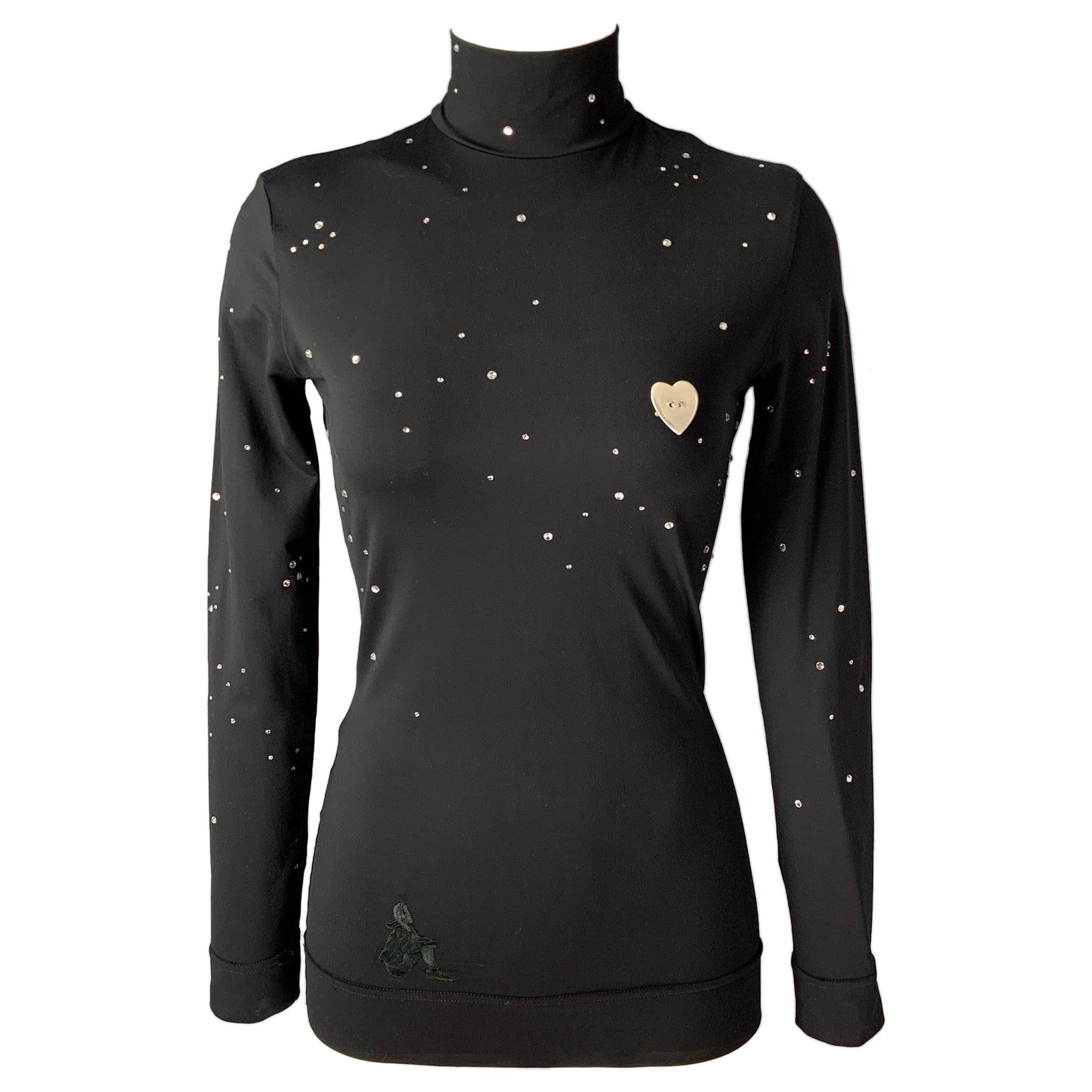 MOSCHINO Cheep and Chic Size 8 Black Studded Heart Polyamide / Eastane Pullover
