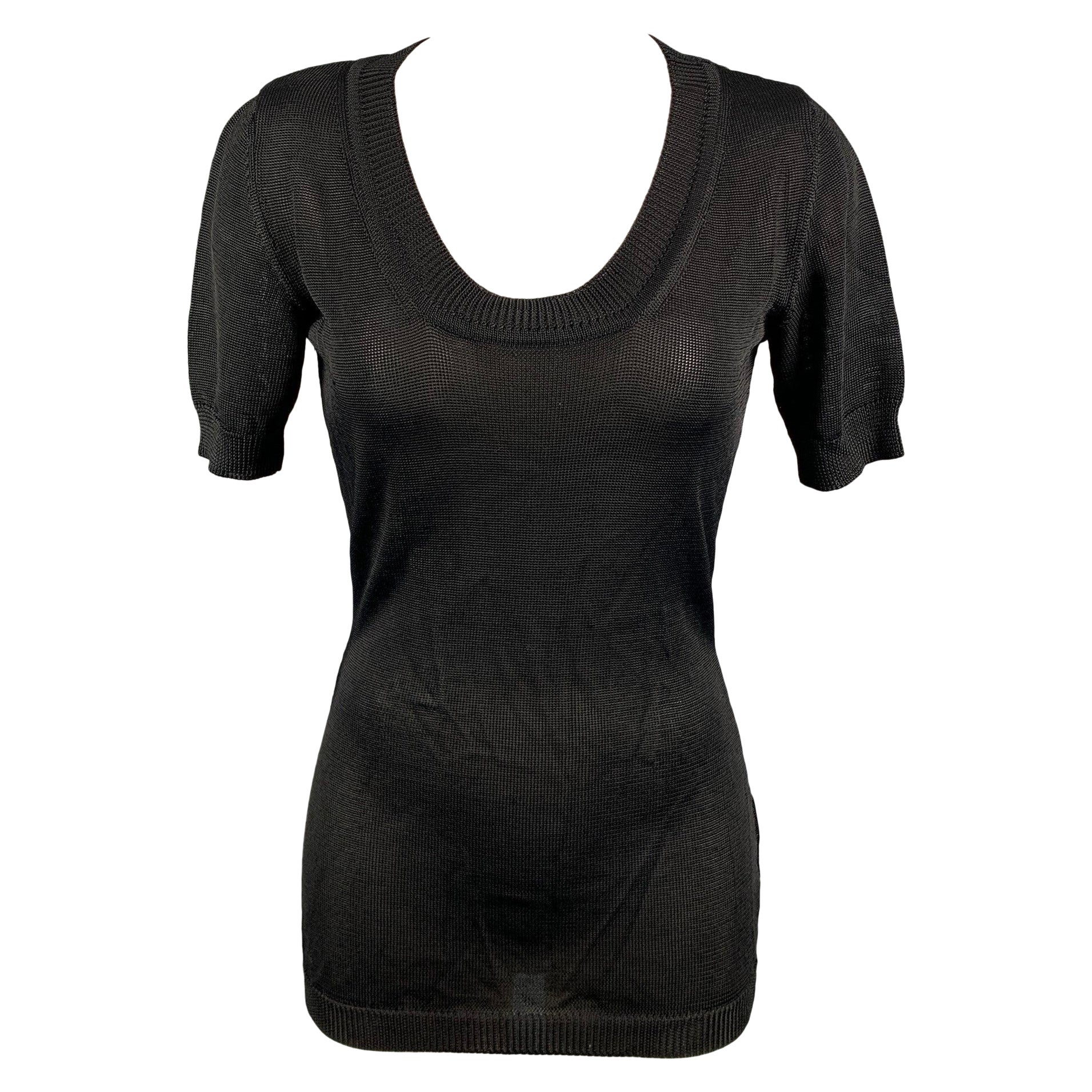 MOSCHINO COUTURE - Pull à manches courtes en rayonne tricotée noire vintage, taille 8 en vente