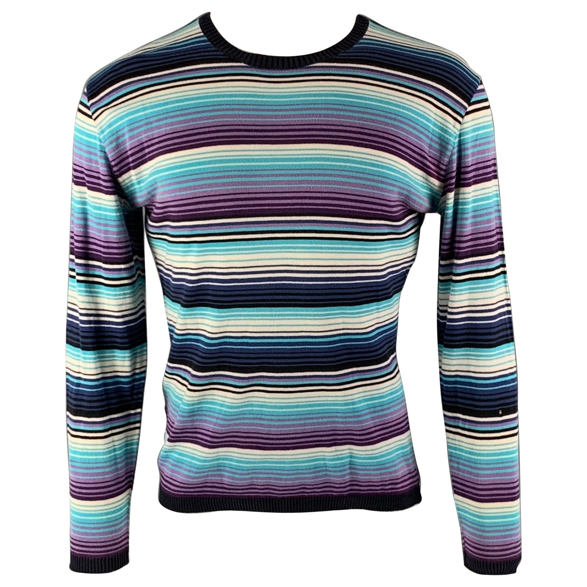 ETRO Size M Purple Blue Stripe Jersey Crew-Neck Pullover For Sale