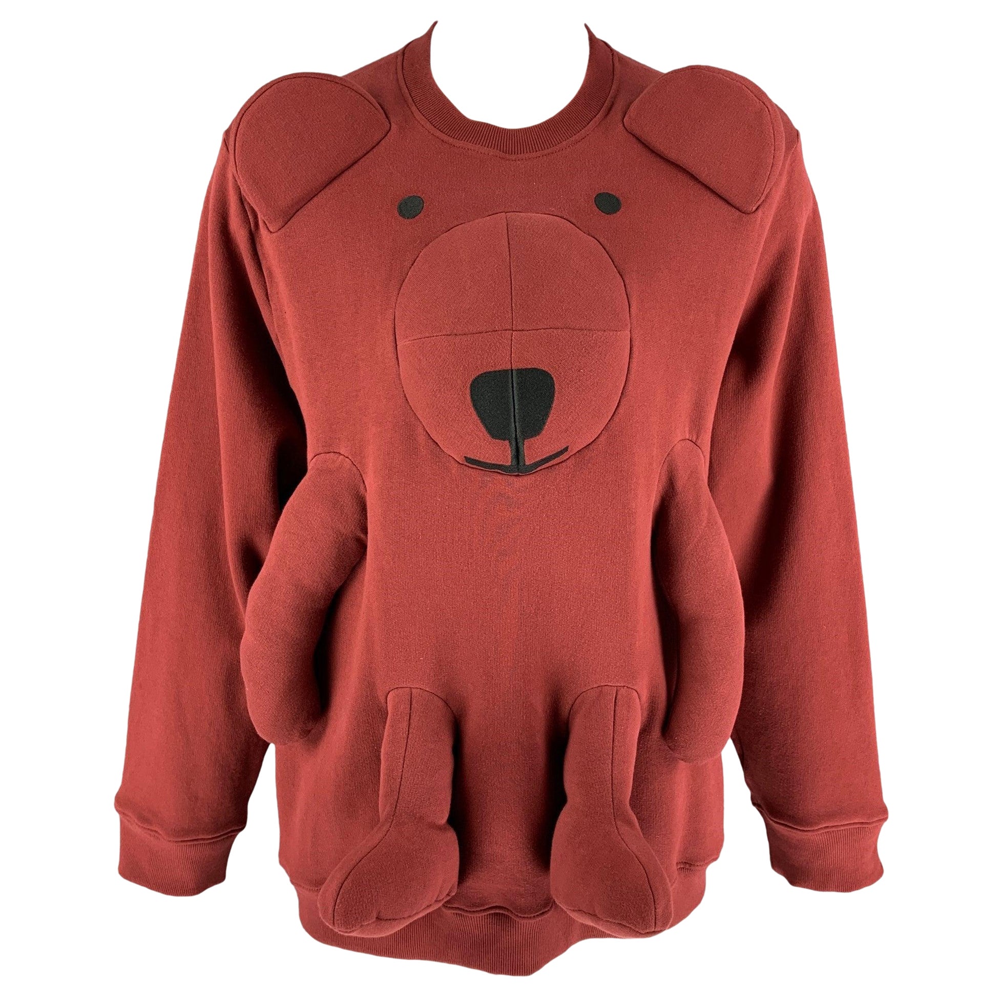 WALTER VAN BEIRENDONCK FW21 Size L Bear Applique Cotton Crew-Neck Sweatshirt For Sale