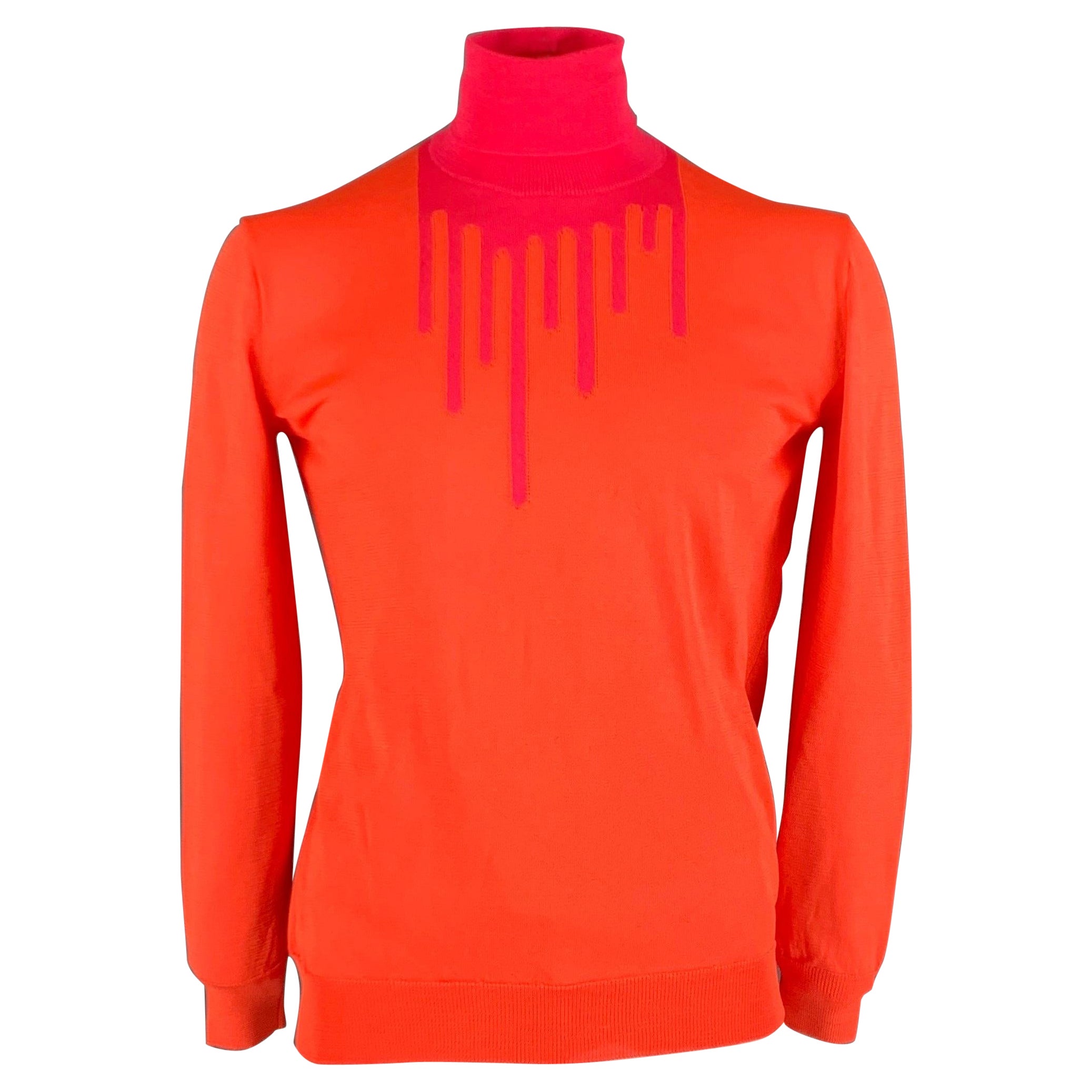 WALTER VAN BEIRENDONCK Size XXL Orange Pink Knitted Turtleneck Pullover For Sale