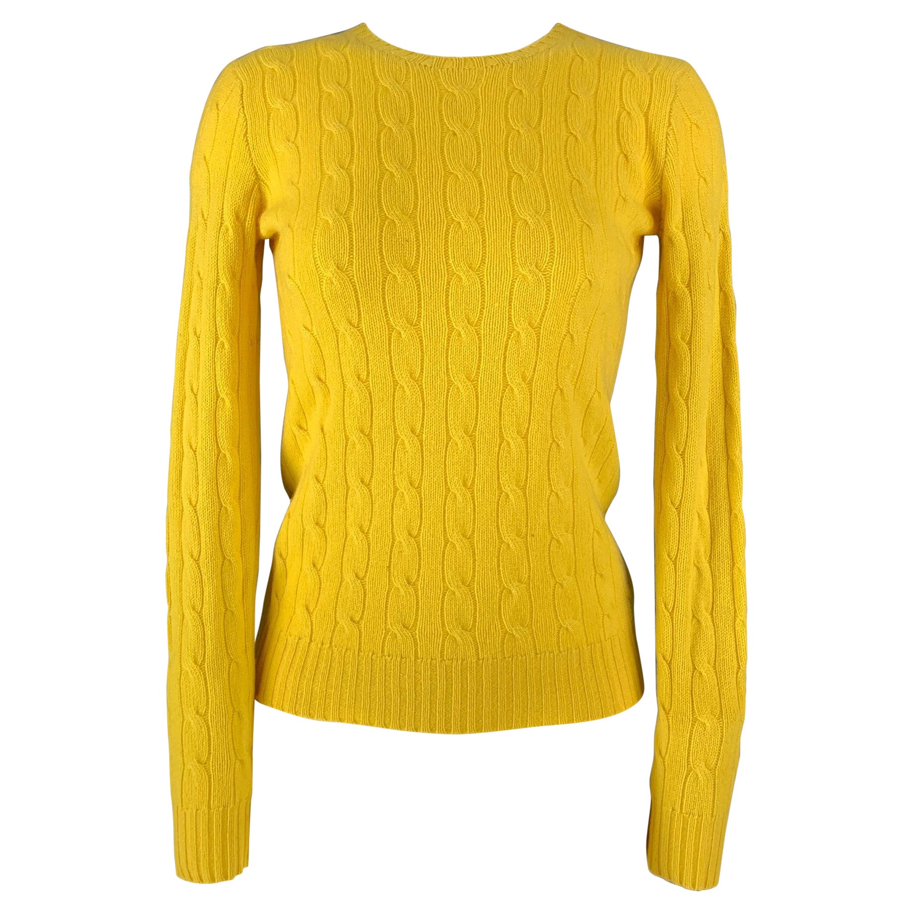 POLO RALPH LAUREN Cashmere Cable Knit Size L Yellow Pullover For Sale