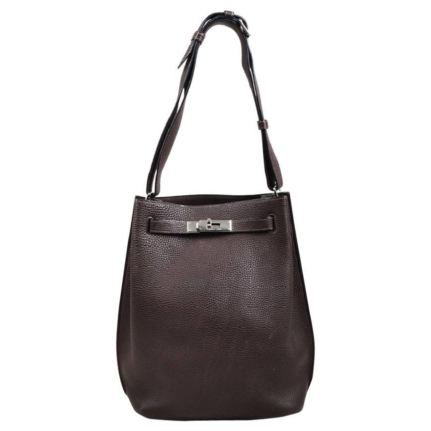 Hermes Chocolate Brown Togo Leather "So Kelly 22" Shoulder Bag For Sale
