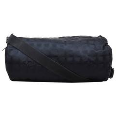 Chanel Black Nylon Leather Trim 'CC' Printed "Travel Line Duffle" Bag