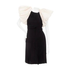 Retro James Galanos 1980s Black and White Puff Sleeve Pleated Open Back Dress