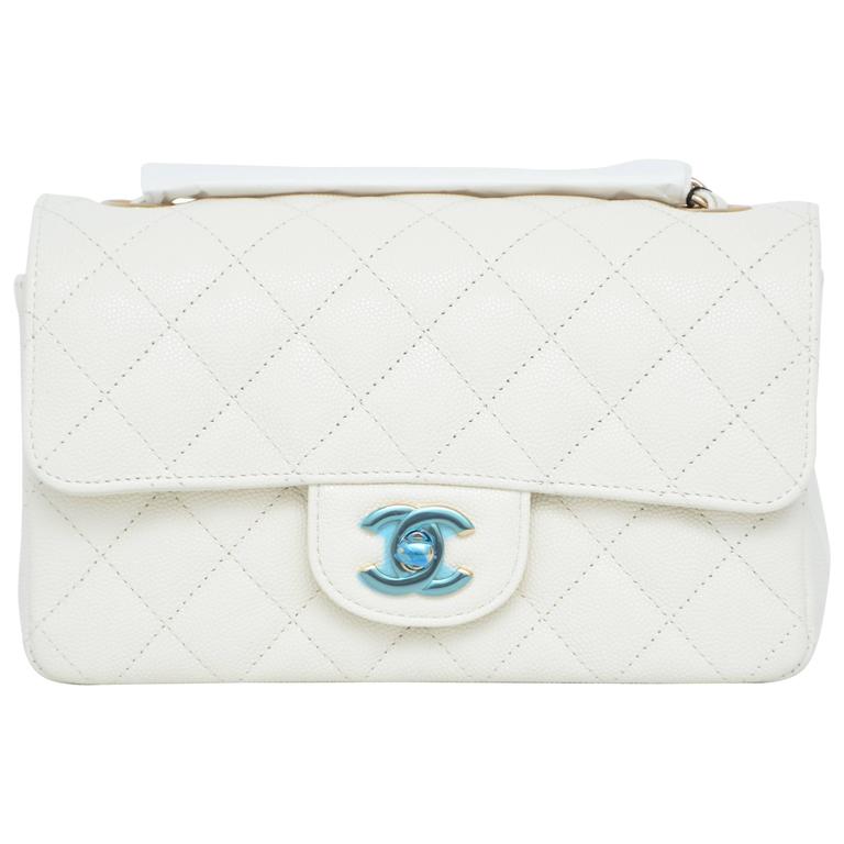 CHANEL '17 Rectangular New Mini Pearl White Caviar Light Gold SOLD OUT NEW  at 1stDibs