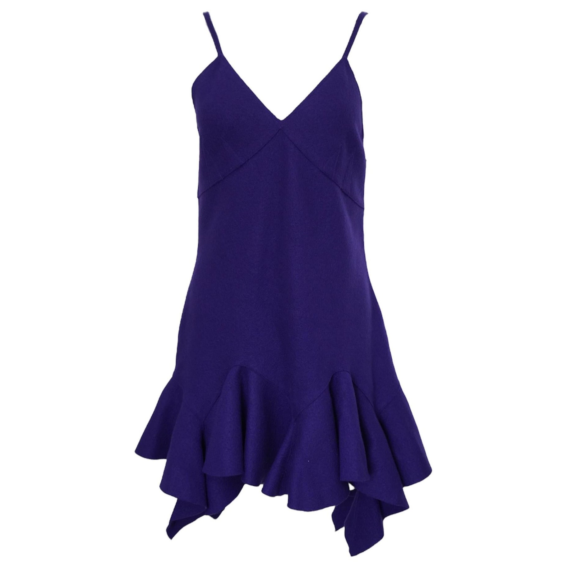 Givenchy Ruffle Wool Purple Mini Dress sz M For Sale