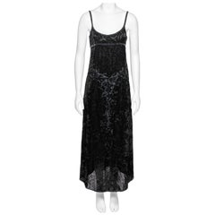 Prada by Miuccia Prada Black Crushed Velvet Bead Embroidered Slip Dress, fw 1997