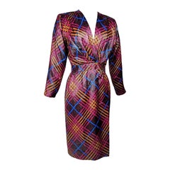 Vestido Yves Saint Laurent Rive Gauche de lamé de lúrex con cuadros Circa 1990