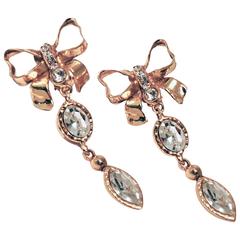Vintage Signed Emanuel Ungaro Paris Crystal Bow Drop Earrings