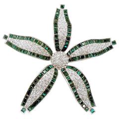 Vintage Signed Magnificent Costume Jewels Huge Faux Emerald Crystal Star Brooch