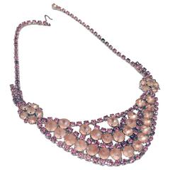 Retro 1960s Pink Rhinestone Necklace
