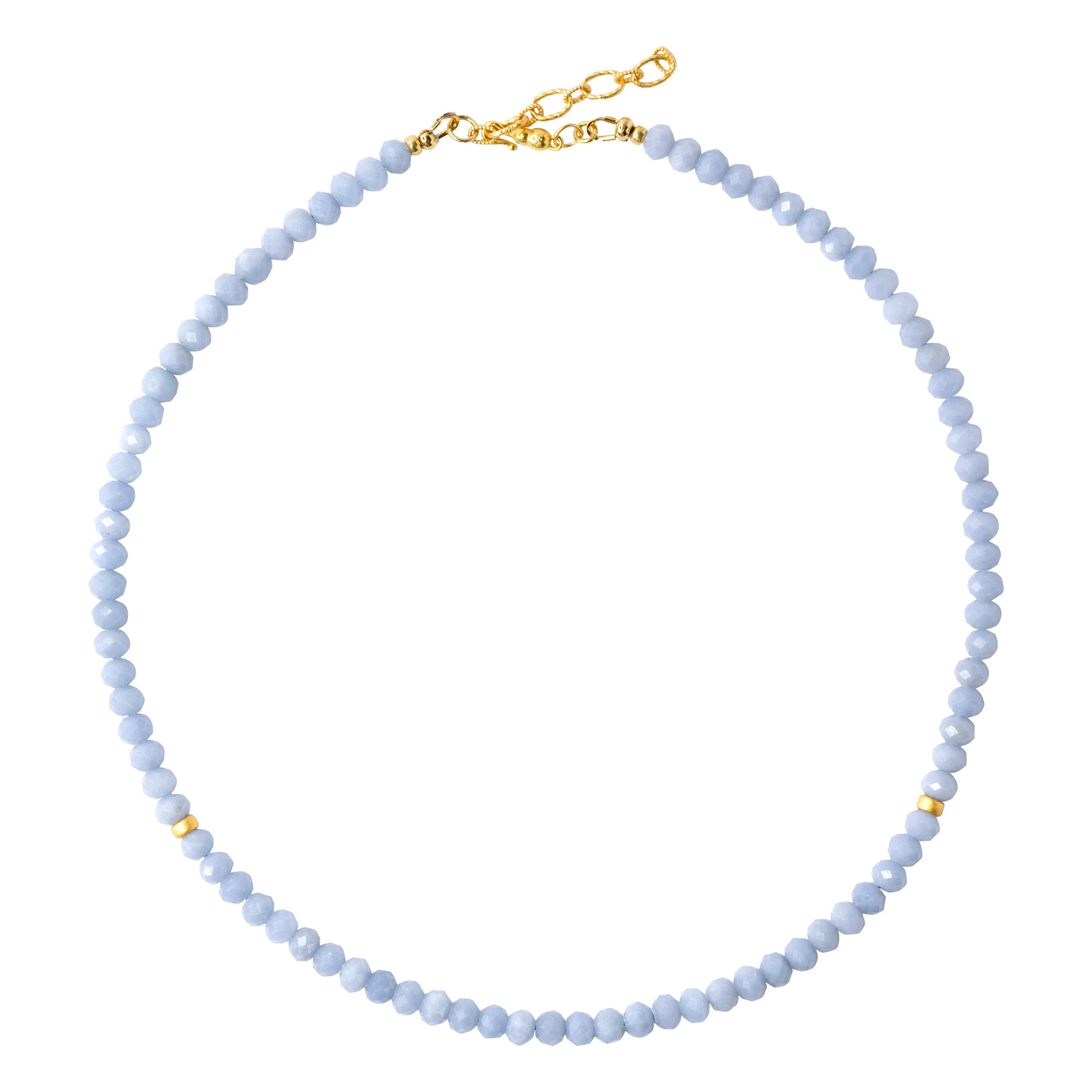 Baby Blue Angelite Gold Beaded Necklace 
