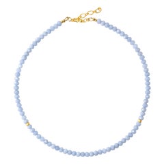 Babyblaue Angelite-Halskette aus Gold mit Perlen 