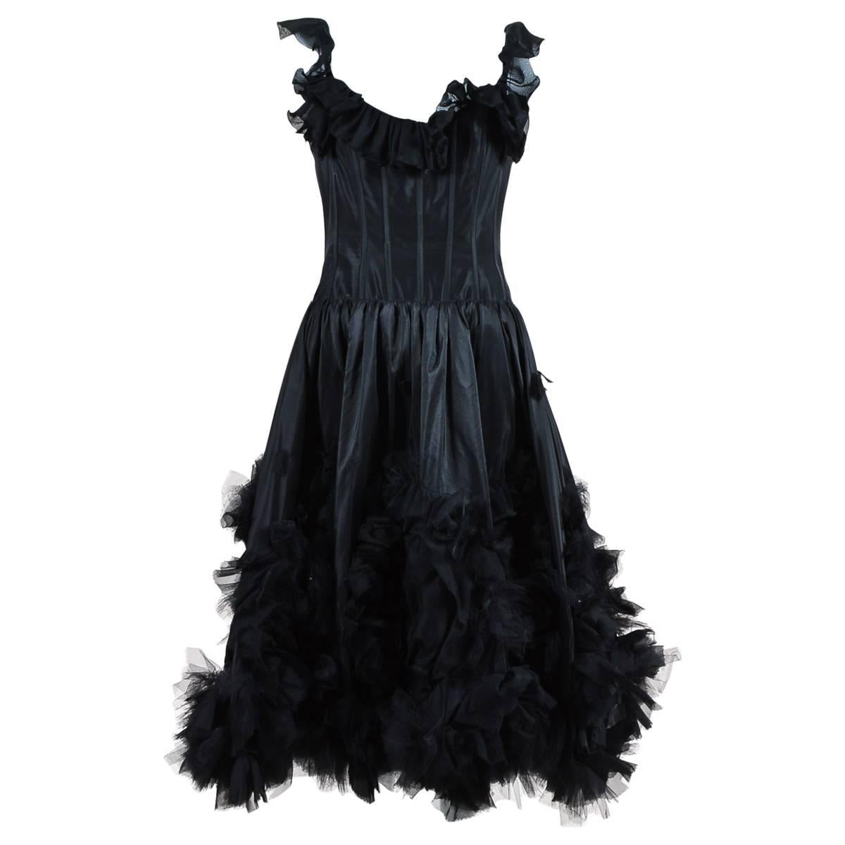 Oscar de la Renta Resort 07 Black Corset Ruffle Dress Size 8 For Sale