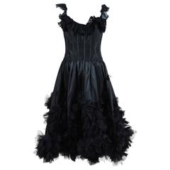 Oscar de la Renta Resort 07 Black Corset Ruffle Dress Size 8