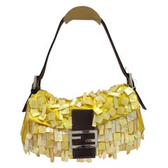 Fendi Baguette Yellow Silk with Mother-of-pearl Sequins Rare