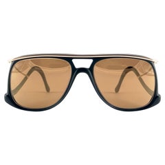 New Vintage Colani Design Black Gold Mirror Lenses Italy 1980's Sunglasses  