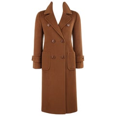 CELINE c.1980's Brown 100% Wool Double Breasted Button Long Coat Overcoat